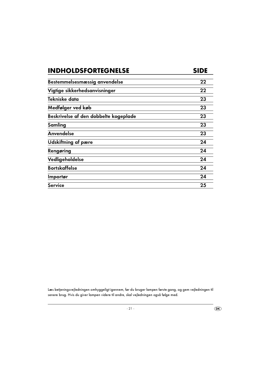 Kompernass KH 4164 operating instructions Indholdsfortegnelse Side 