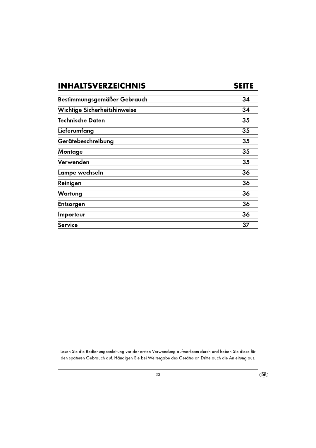 Kompernass KH 4164 operating instructions Inhaltsverzeichnis Seite 