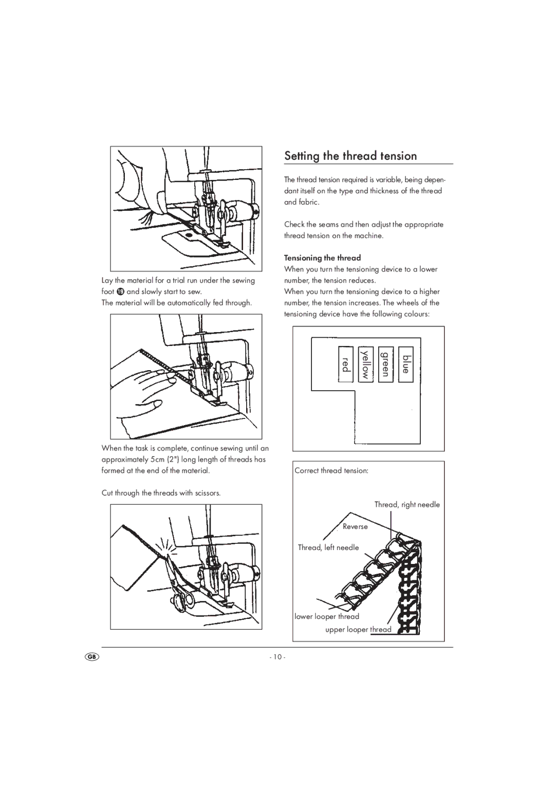 Kompernass KH 4300 manual Setting the thread tension, Cut through the threads with scissors 