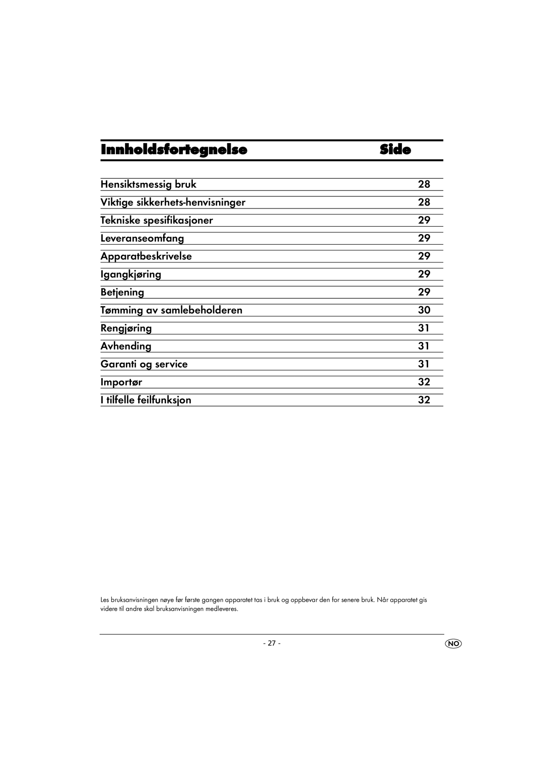 Kompernass KH 4405 manual Innholdsfortegnelse Side 