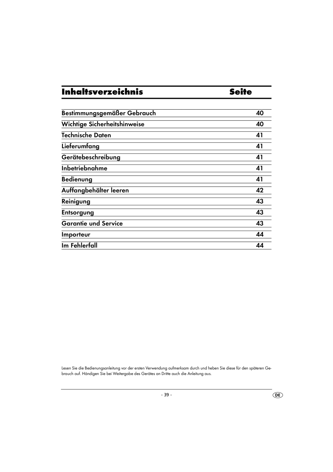 Kompernass KH 4405 manual Inhaltsverzeichnis Seite 