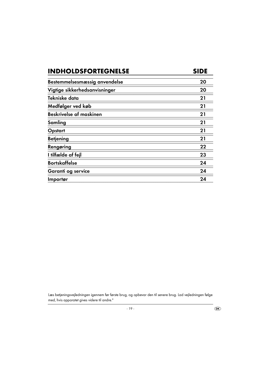 Kompernass KH 4406 manual Indholdsfortegnelse Side 