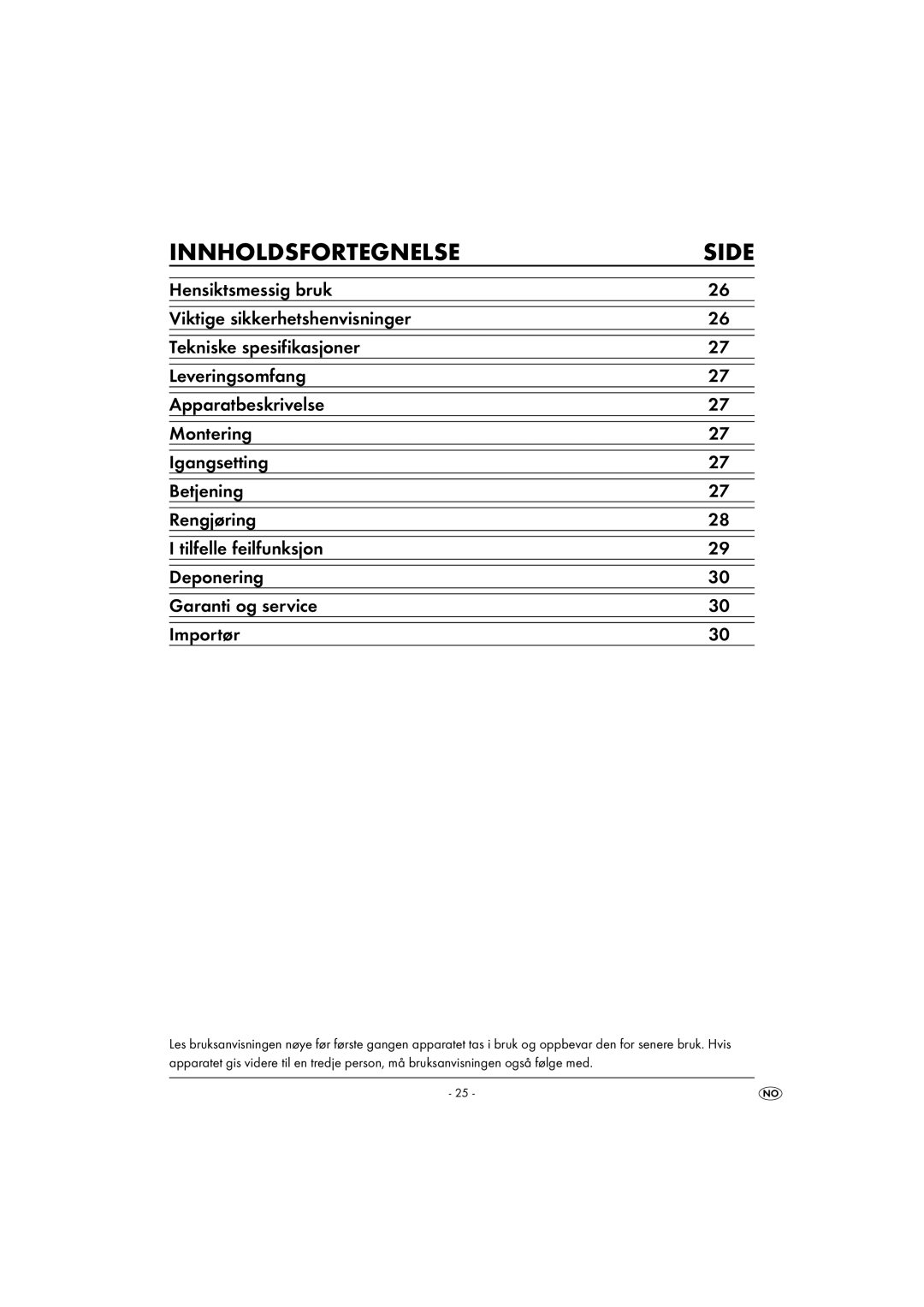 Kompernass KH 4406 manual Innholdsfortegnelse Side 