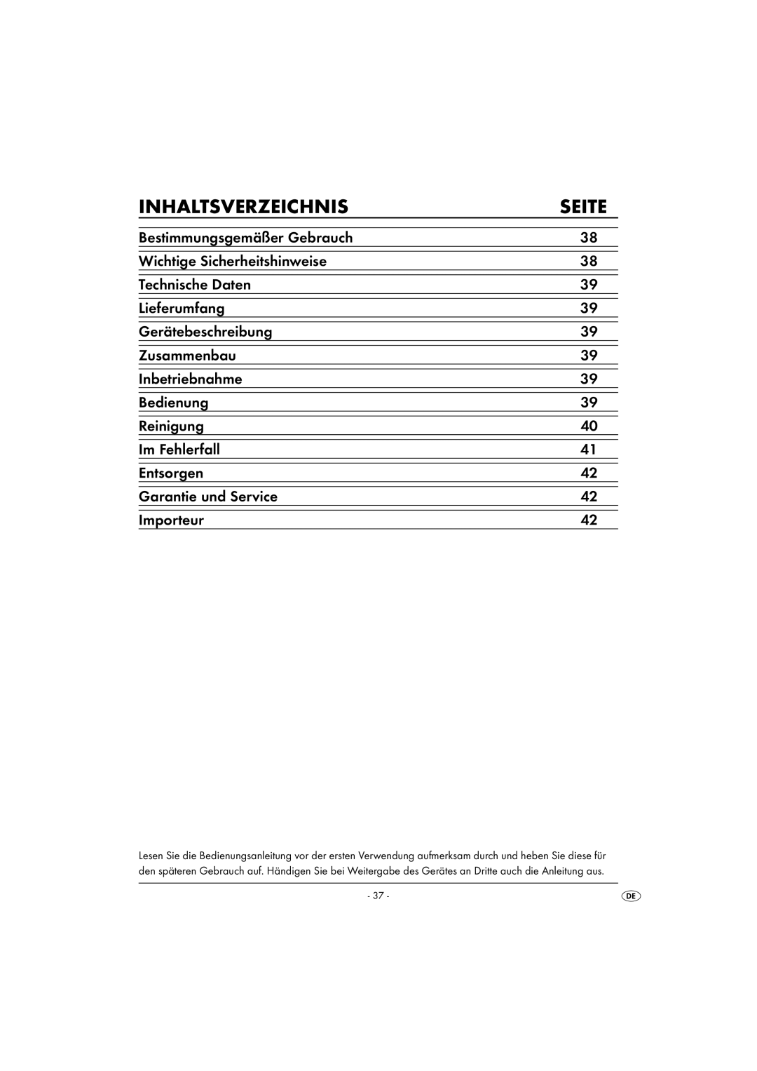 Kompernass KH 4406 manual Inhaltsverzeichnis Seite 