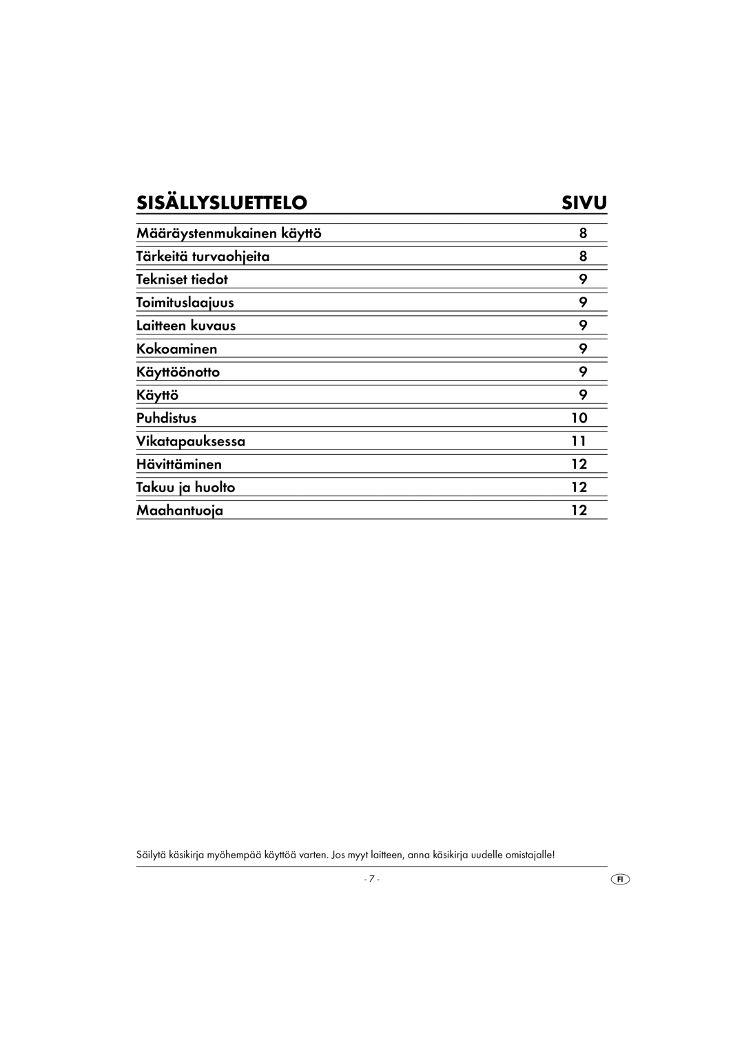 Kompernass KH 4406 manual Sisällysluettelo Sivu 