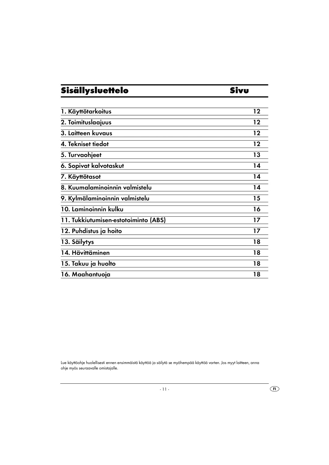 Kompernass KH 4412 manual Sisällysluettelo Sivu 