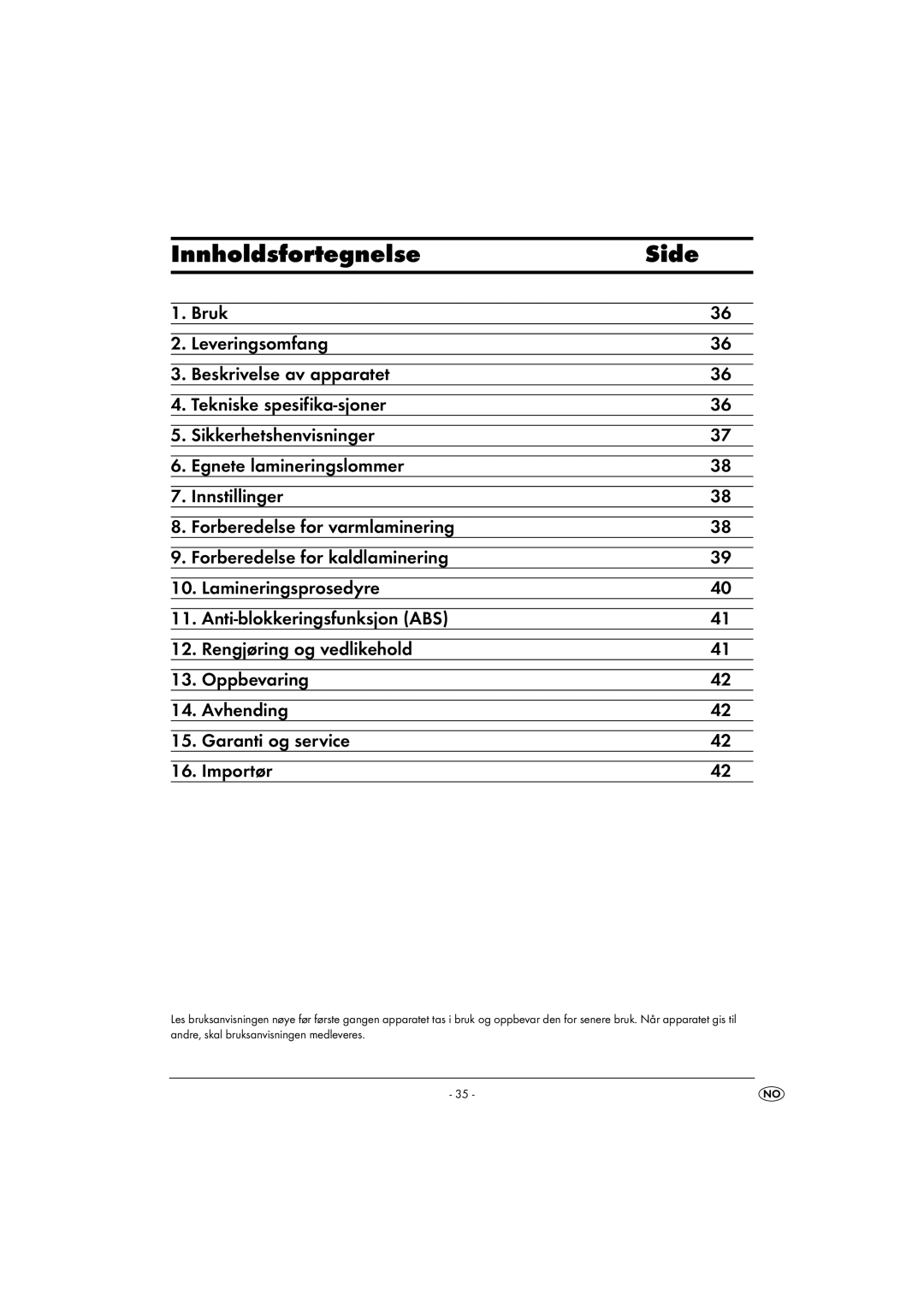 Kompernass KH 4412 manual Innholdsfortegnelse Side 