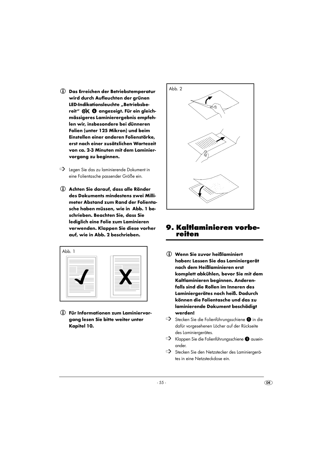 Kompernass KH 4412 manual Kaltlaminieren vorbe- reiten 