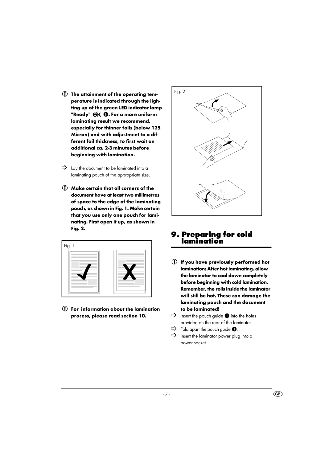 Kompernass KH 4412 manual Preparing for cold lamination 