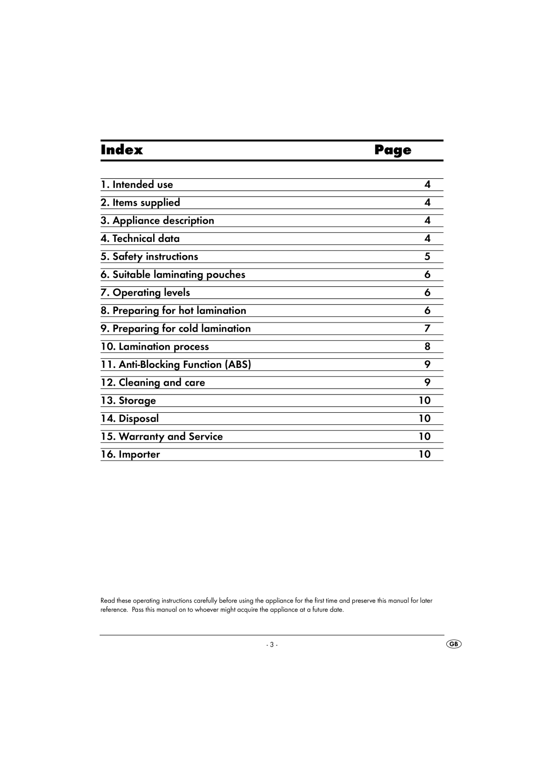 Kompernass KH 4412 manual Index, Page 
