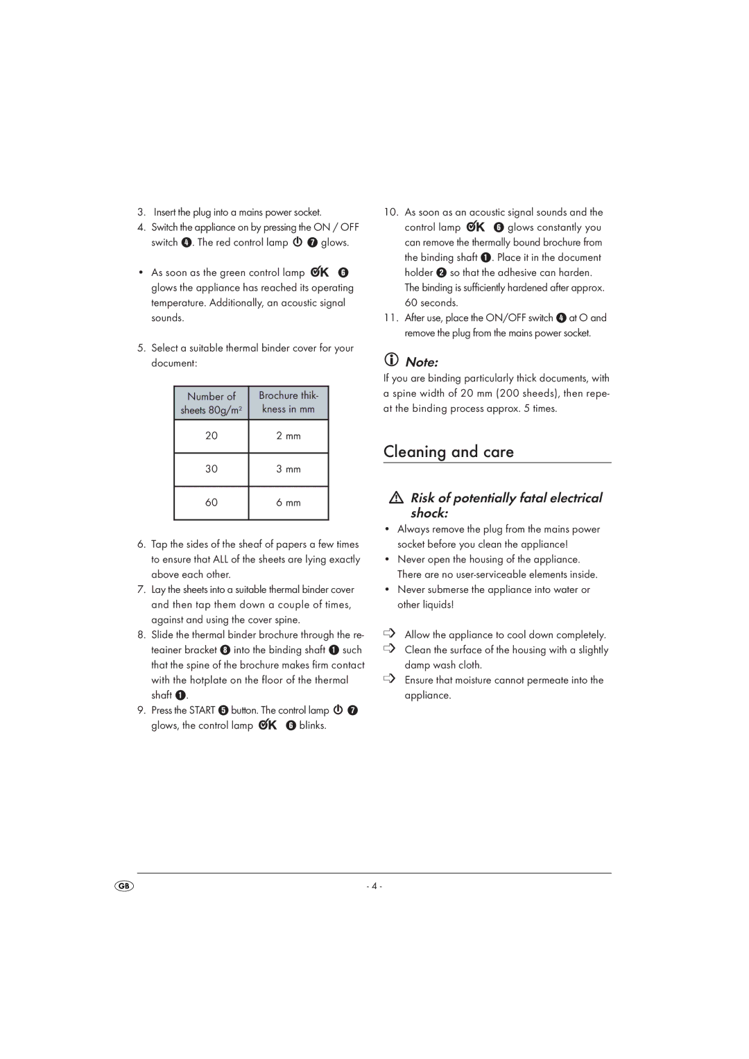 Kompernass KH 4414 manual Cleaning and care, Risk of potentially fatal electrical shock 