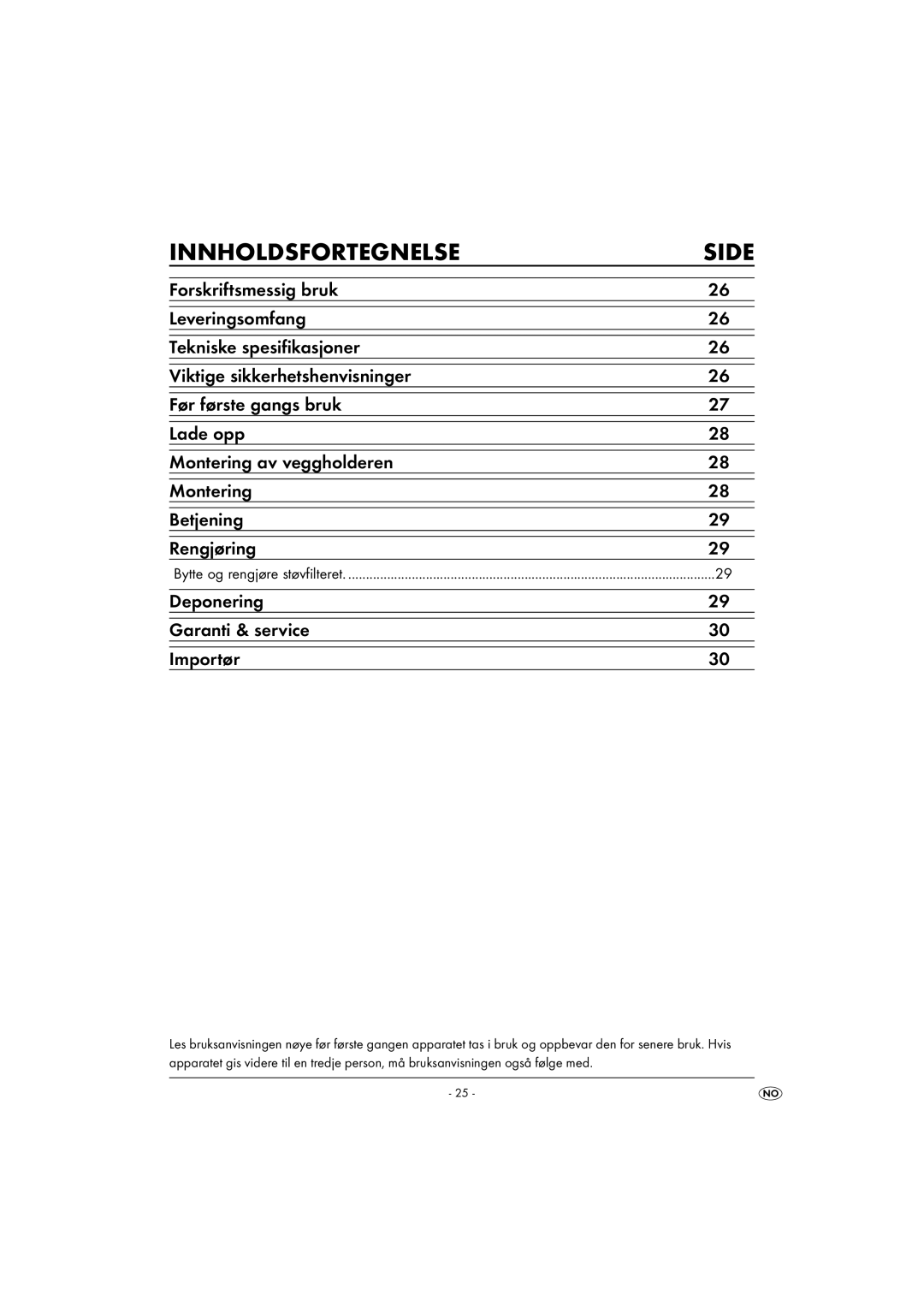 Kompernass KH 4421 manual Innholdsfortegnelse, Deponering Garanti & service Importør 