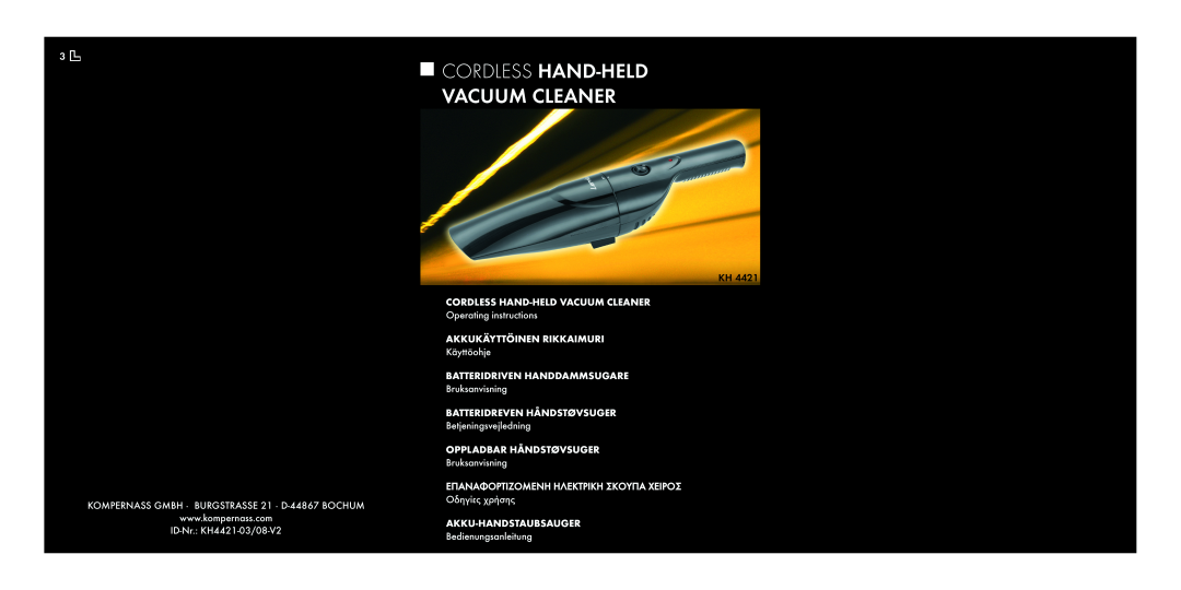 Kompernass KH 4421 manual Cordless Hand-Held Vacuum Cleaner 