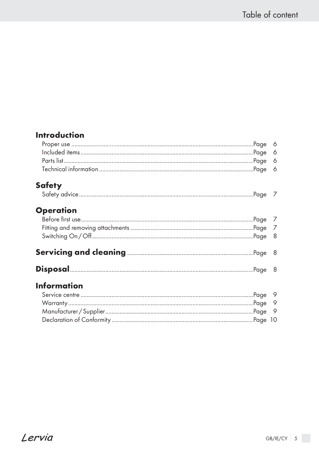 Kompernass KH 4425 manual Table of content, Introduction, Safety, Operation, Information 