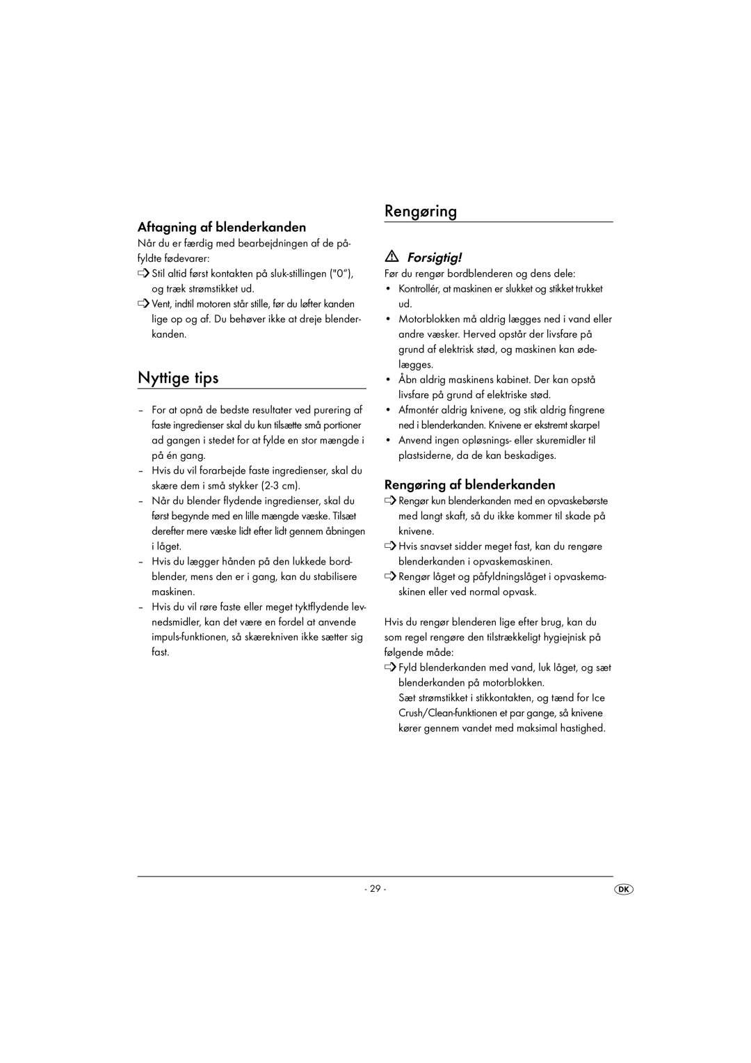 Kompernass KH 527 manual Nyttige tips, Aftagning af blenderkanden, Forsigtig, Rengøring af blenderkanden 