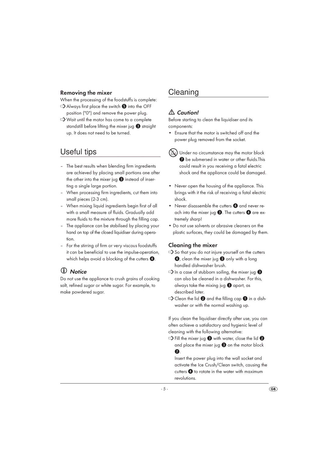 Kompernass KH 528 operating instructions Useful tips, Removing the mixer, Cleaning the mixer 