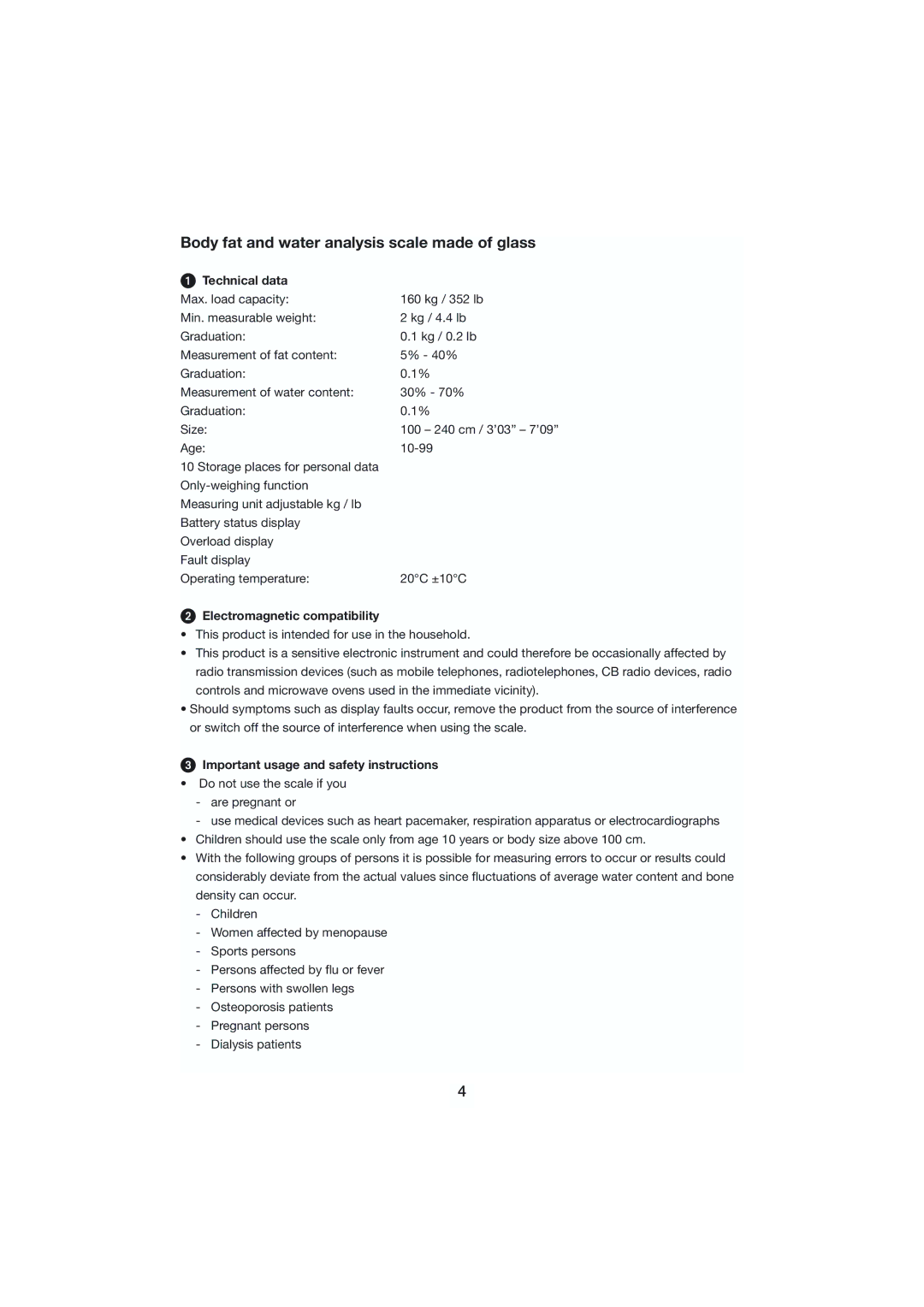 Kompernass KH 5507, KH 5508, KH 5506 Technical data, Electromagnetic compatibility, Important usage and safety instructions 