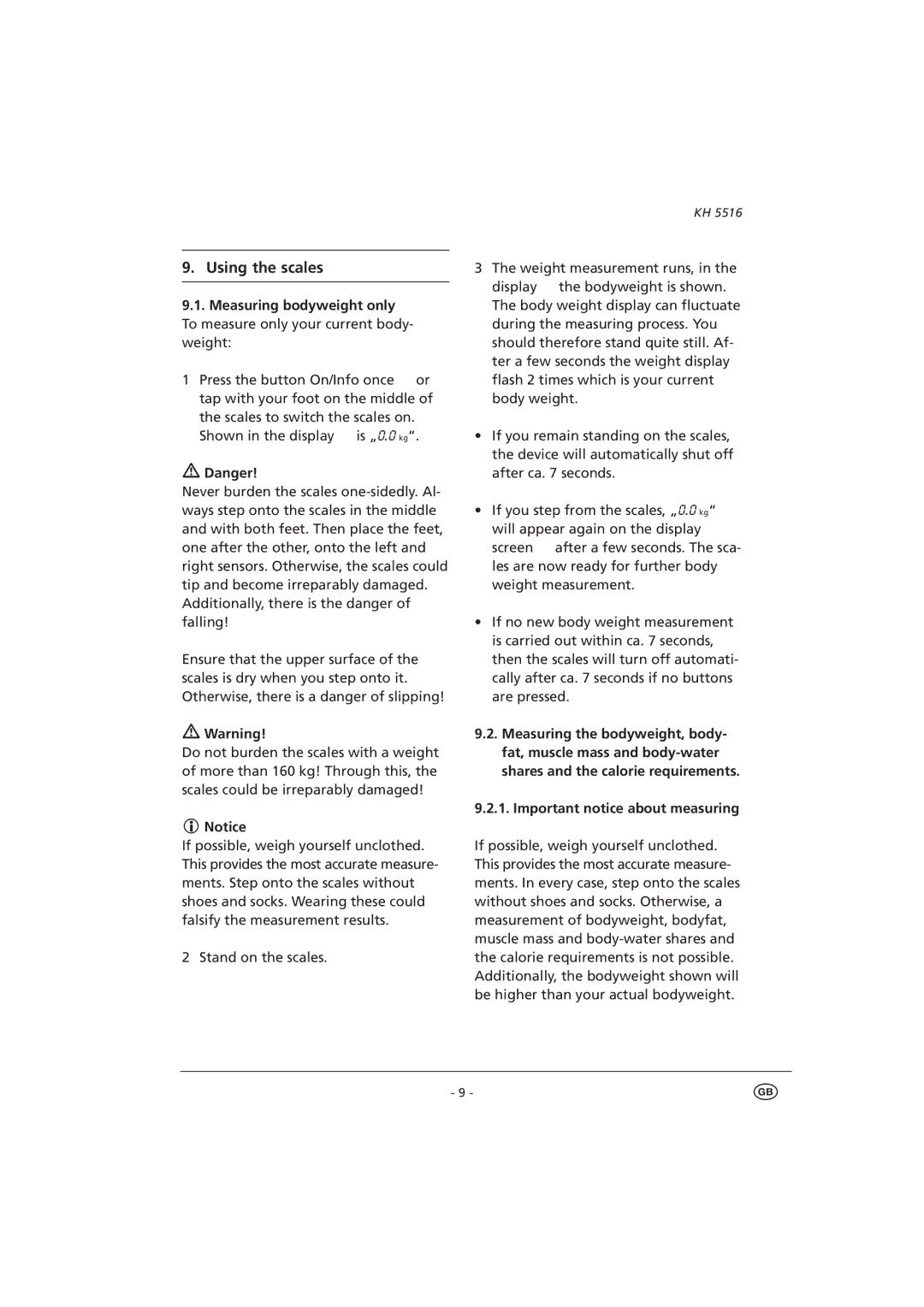 Kompernass KH 5516 manual Important notice about measuring 