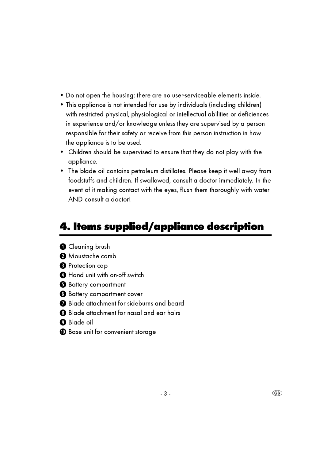 Kompernass KH 5517 operating instructions Items supplied/appliance description 