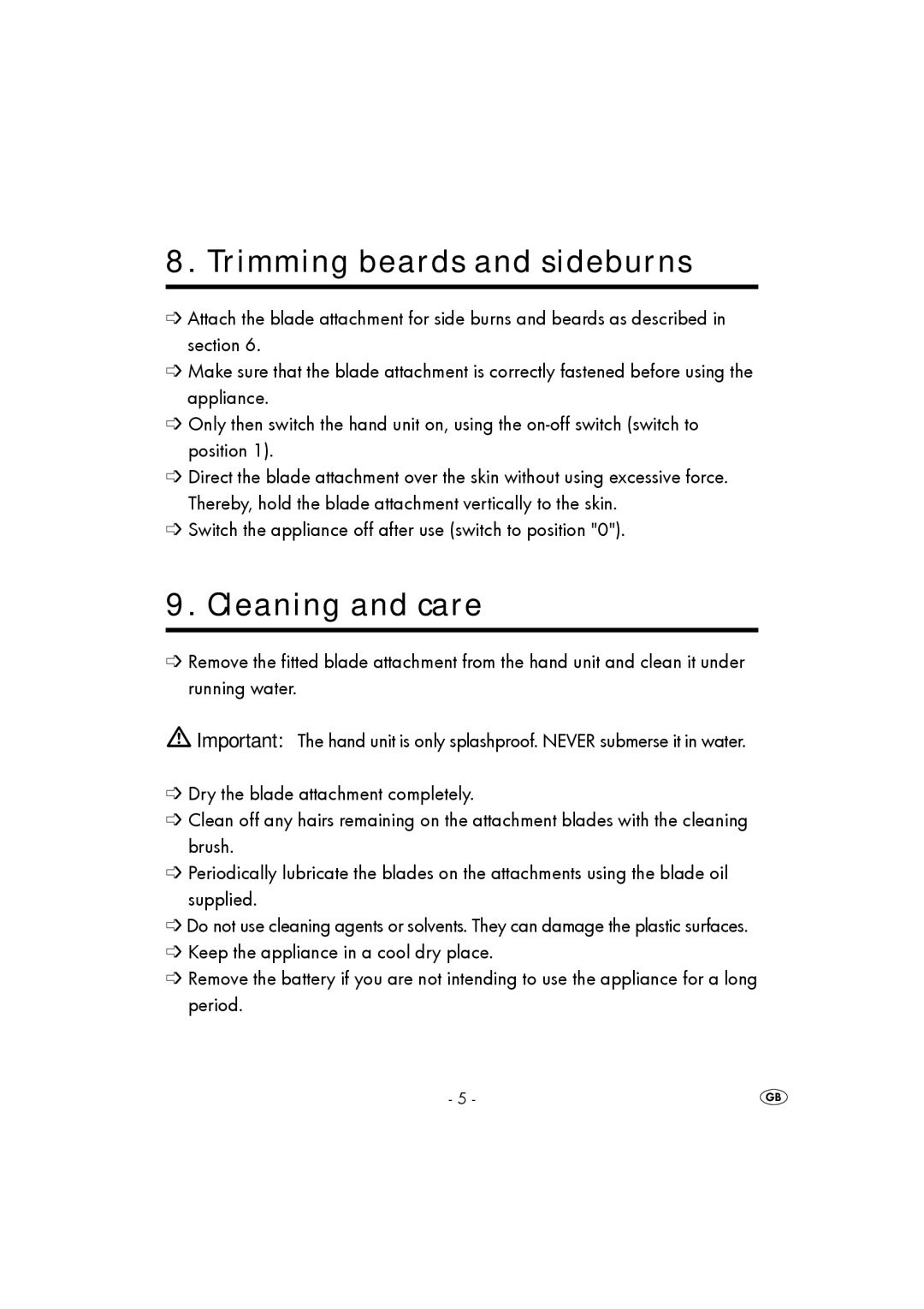 Kompernass KH 5517 operating instructions Trimming beards and sideburns, Cleaning and care 