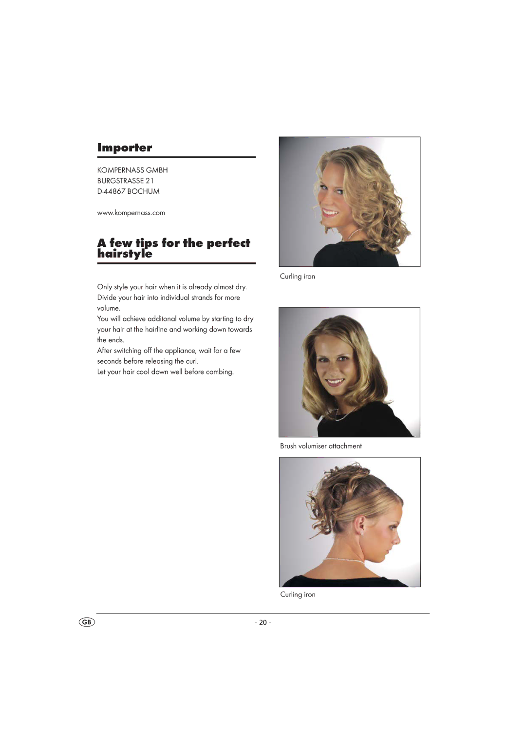 Kompernass KH 5520 operating instructions Importer, Few tips for the perfect hairstyle 