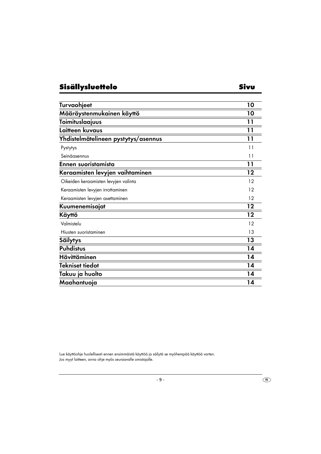 Kompernass KH 5525 instruction manual Sisällysluettelo Sivu, Ennen suoristamista Keraamisten levyjen vaihtaminen 