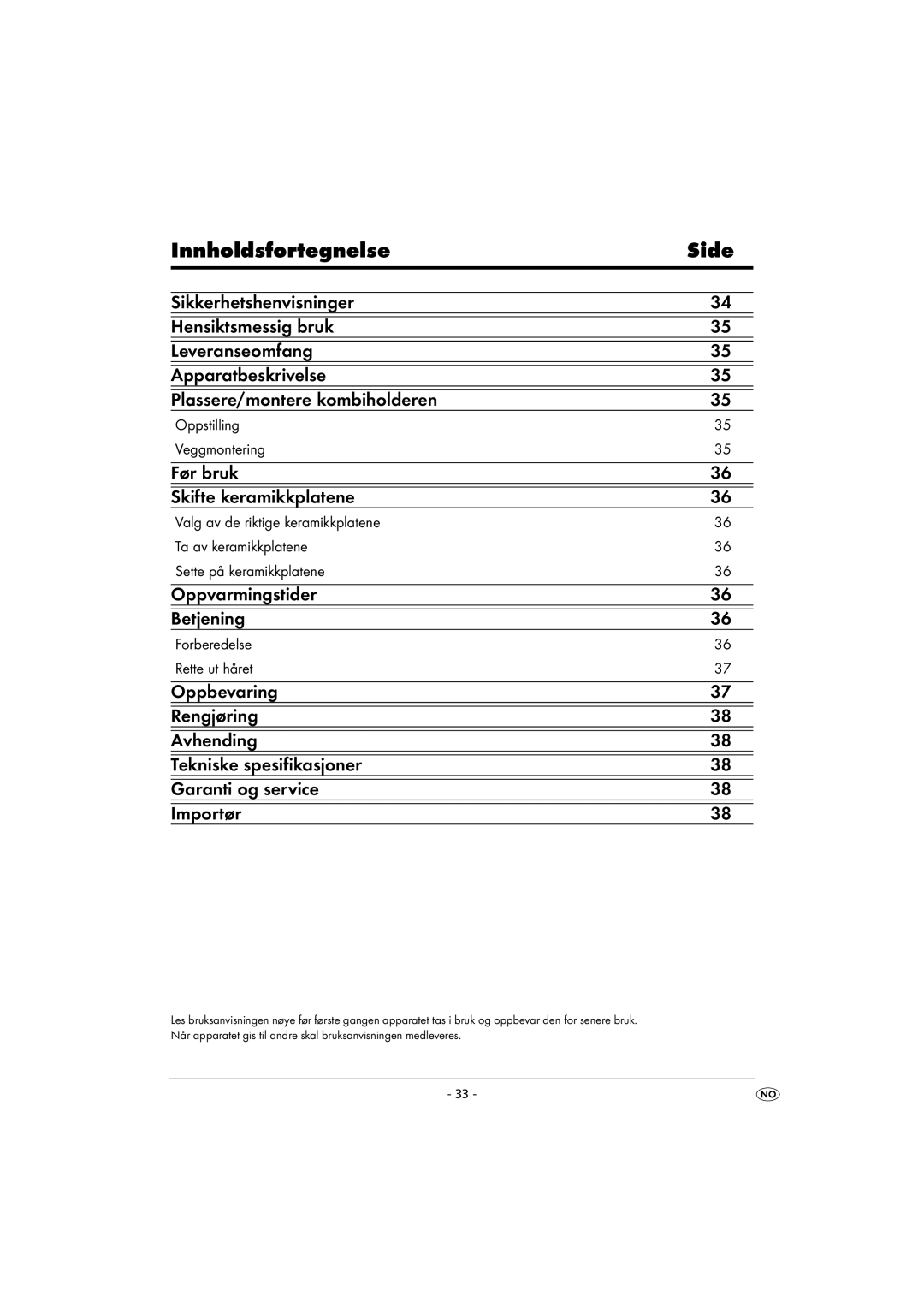 Kompernass KH 5525 instruction manual Innholdsfortegnelse Side 