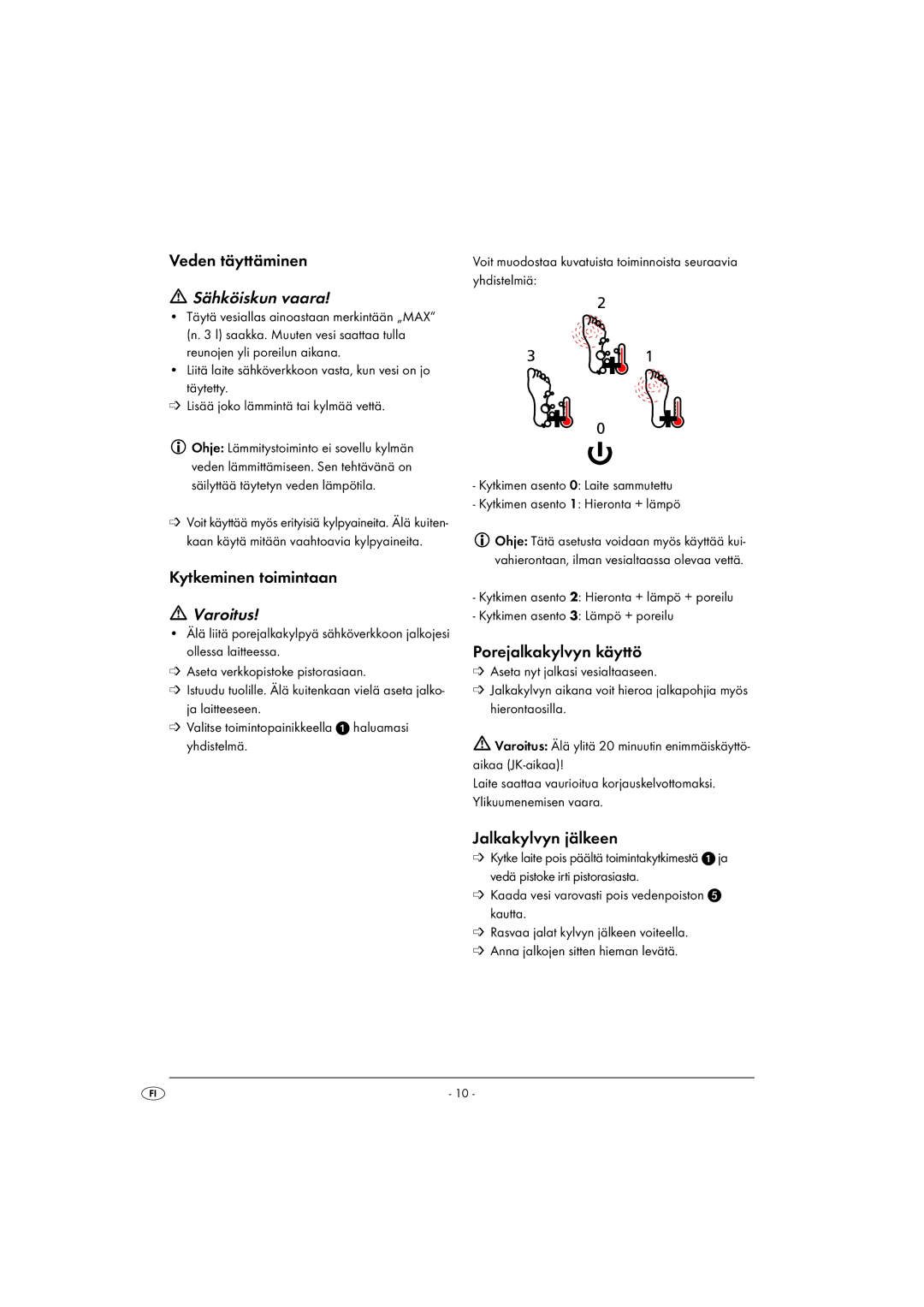 Kompernass KH 5557 operating instructions Sähköiskun vaara, Varoitus 