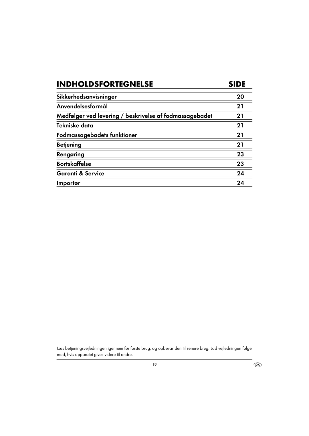 Kompernass KH 5557 operating instructions Indholdsfortegnelse Side 