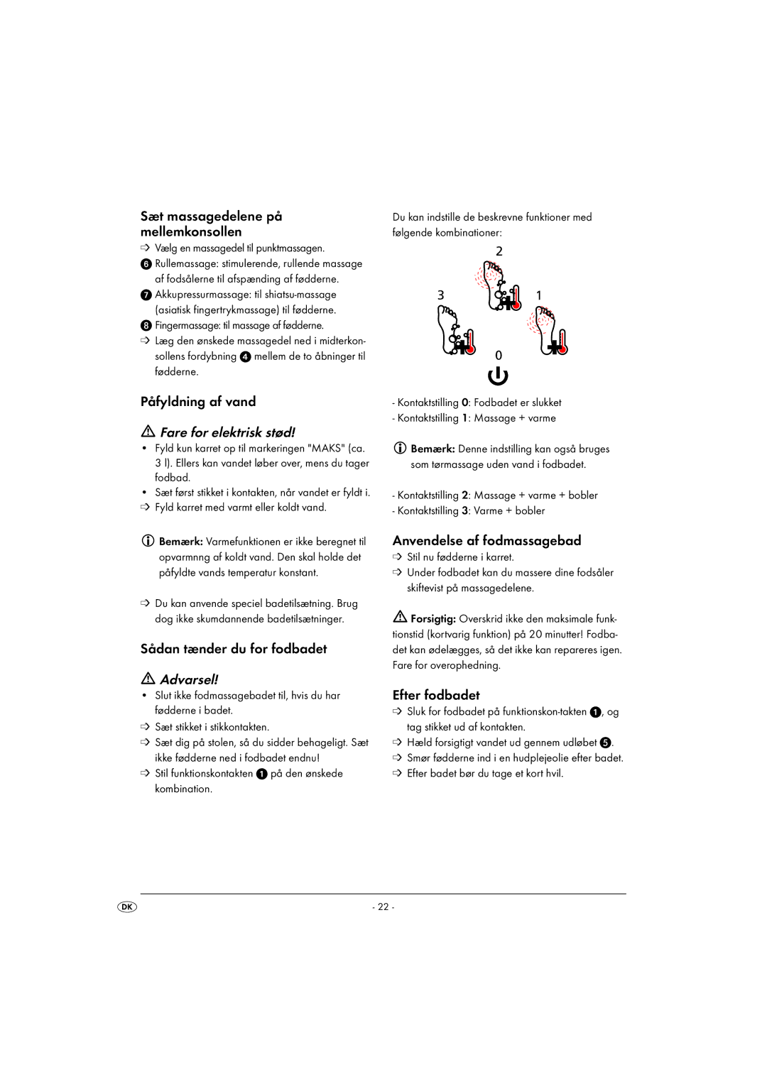 Kompernass KH 5557 operating instructions Fare for elektrisk stød 