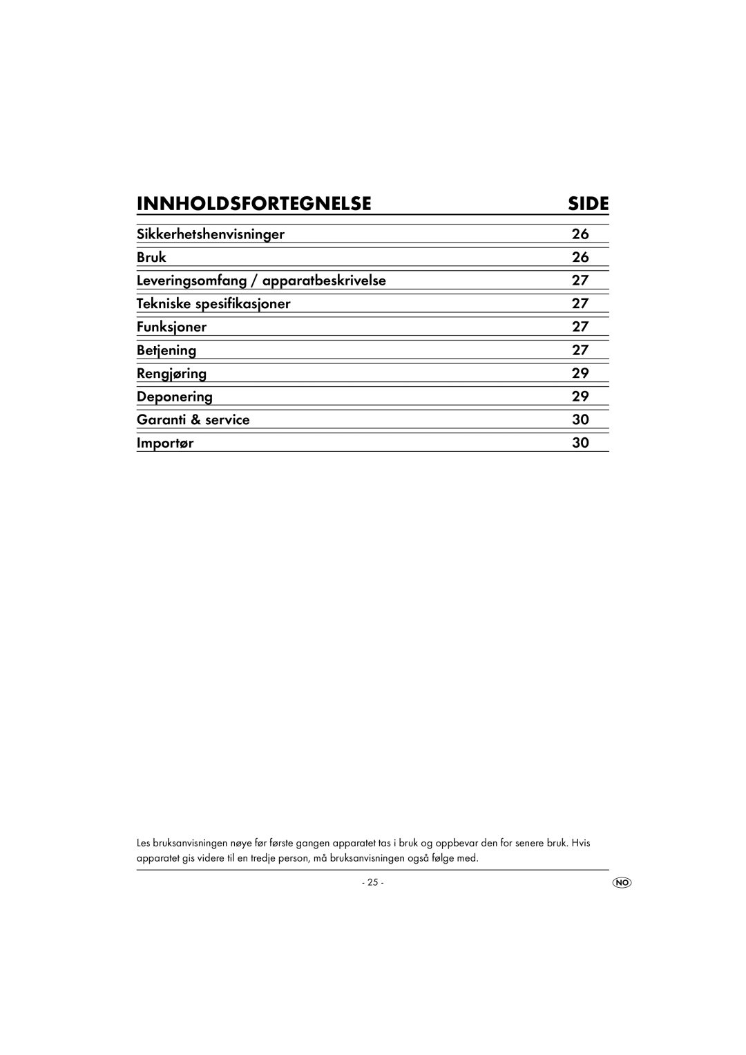 Kompernass KH 5557 operating instructions Innholdsfortegnelse Side 