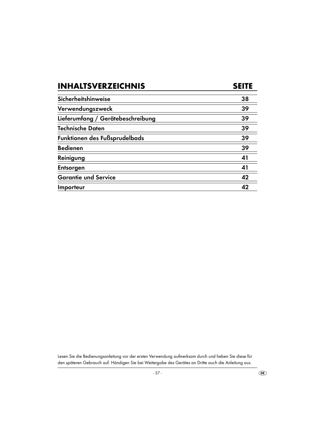 Kompernass KH 5557 operating instructions Inhaltsverzeichnis Seite 