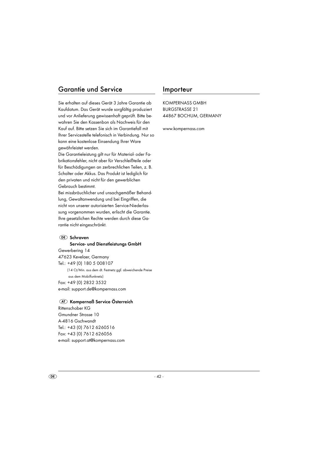 Kompernass KH 5557 operating instructions Garantie und Service Importeur, Gewährleistet werden 