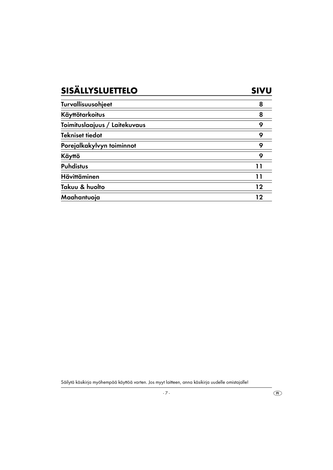 Kompernass KH 5557 operating instructions Sisällysluettelo Sivu 