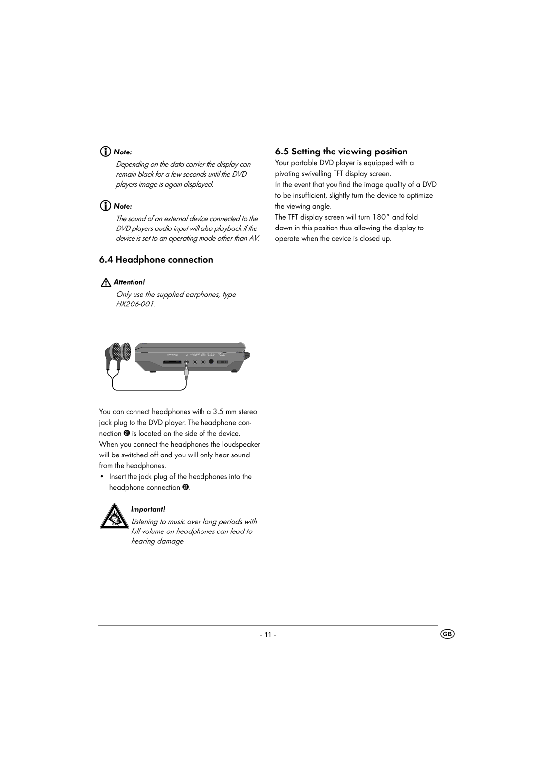 Kompernass KH 6500 instruction manual Headphone connection, Setting the viewing position 