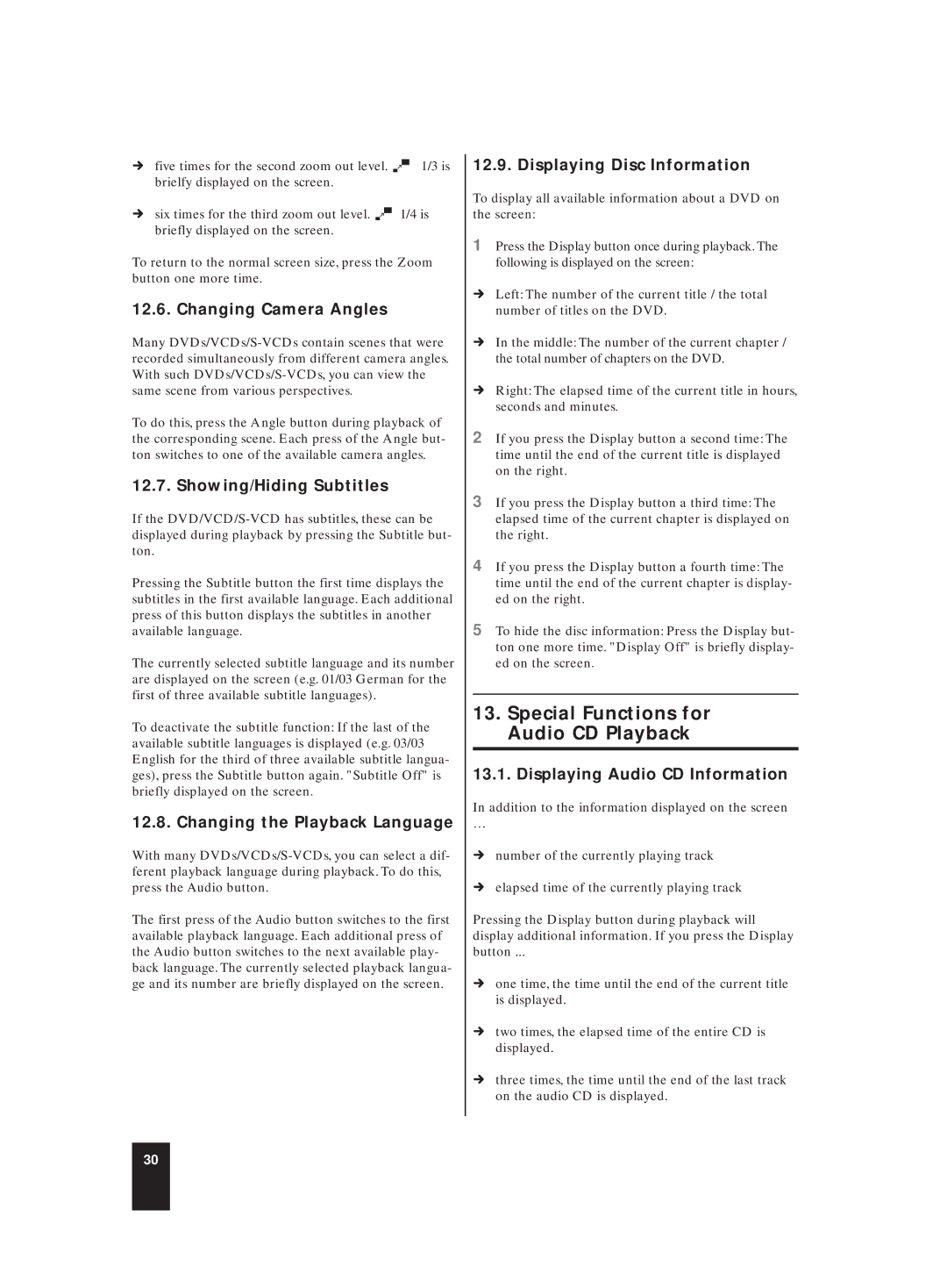 Kompernass KH 6507 manual Special Functions for Audio CD Playback 