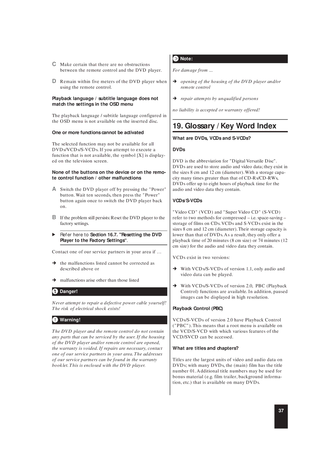 Kompernass KH 6507 manual Glossary / Key Word Index 