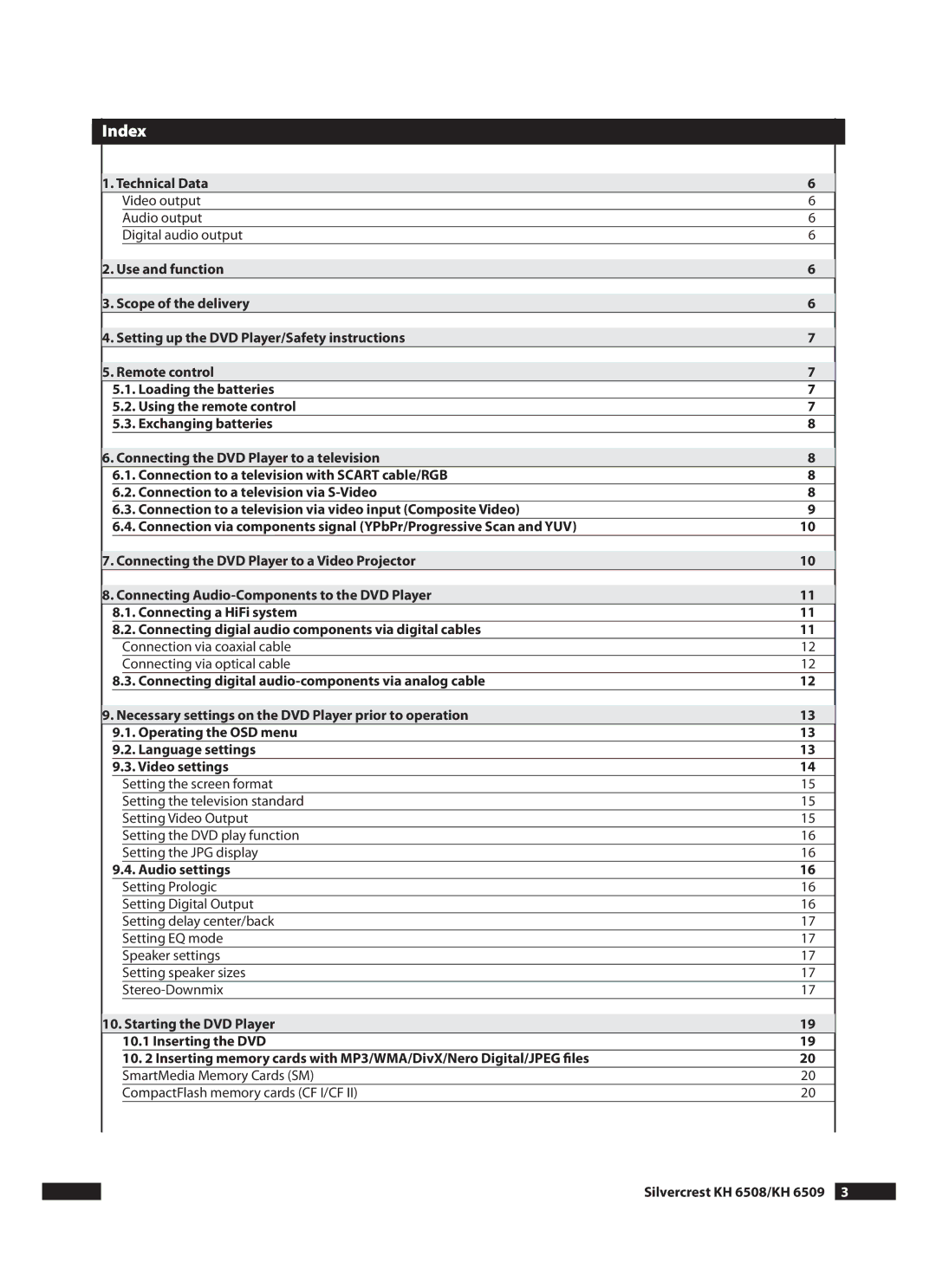 Kompernass KH 6508, KH 6509 operating instructions Index 