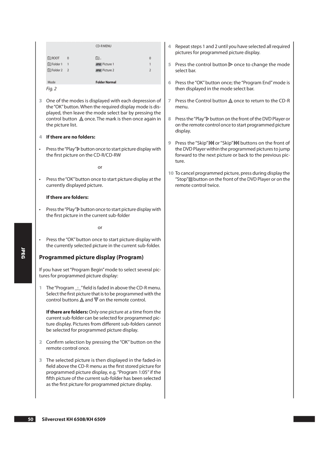 Kompernass KH 6509 operating instructions Programmed picture display Program,  Silvercrest KH 6508/KH 