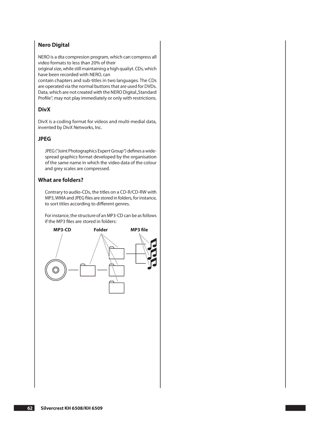 Kompernass KH 6509 operating instructions Nero Digital, DivX, What are folders?, Folder,  Silvercrest KH 6508/KH 