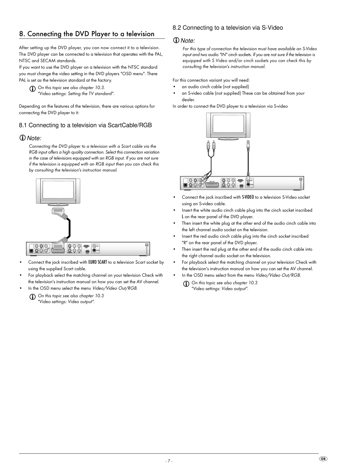 Kompernass KH 6516, KH 6515 manual Connecting the DVD Player to a television 