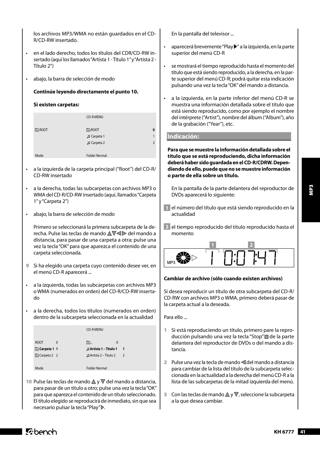 Kompernass KH 6777 manual Continúe leyendo directamente el punto Si existen carpetas 