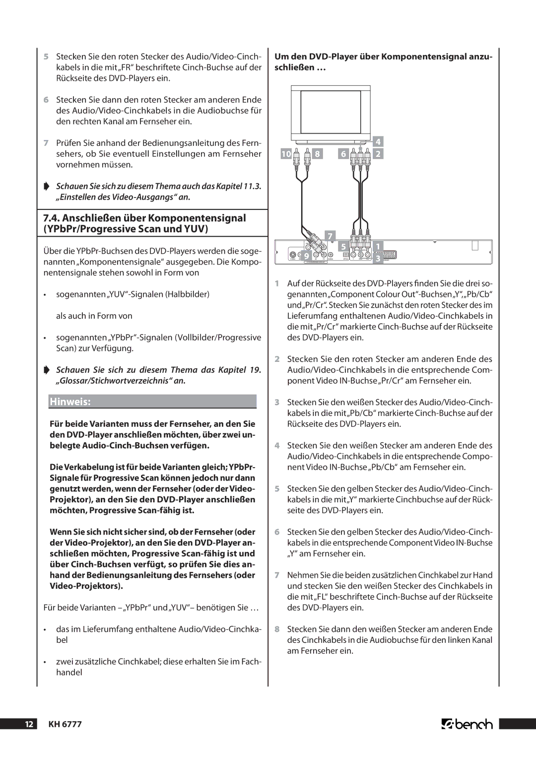 Kompernass KH 6777 manual Hinweis 