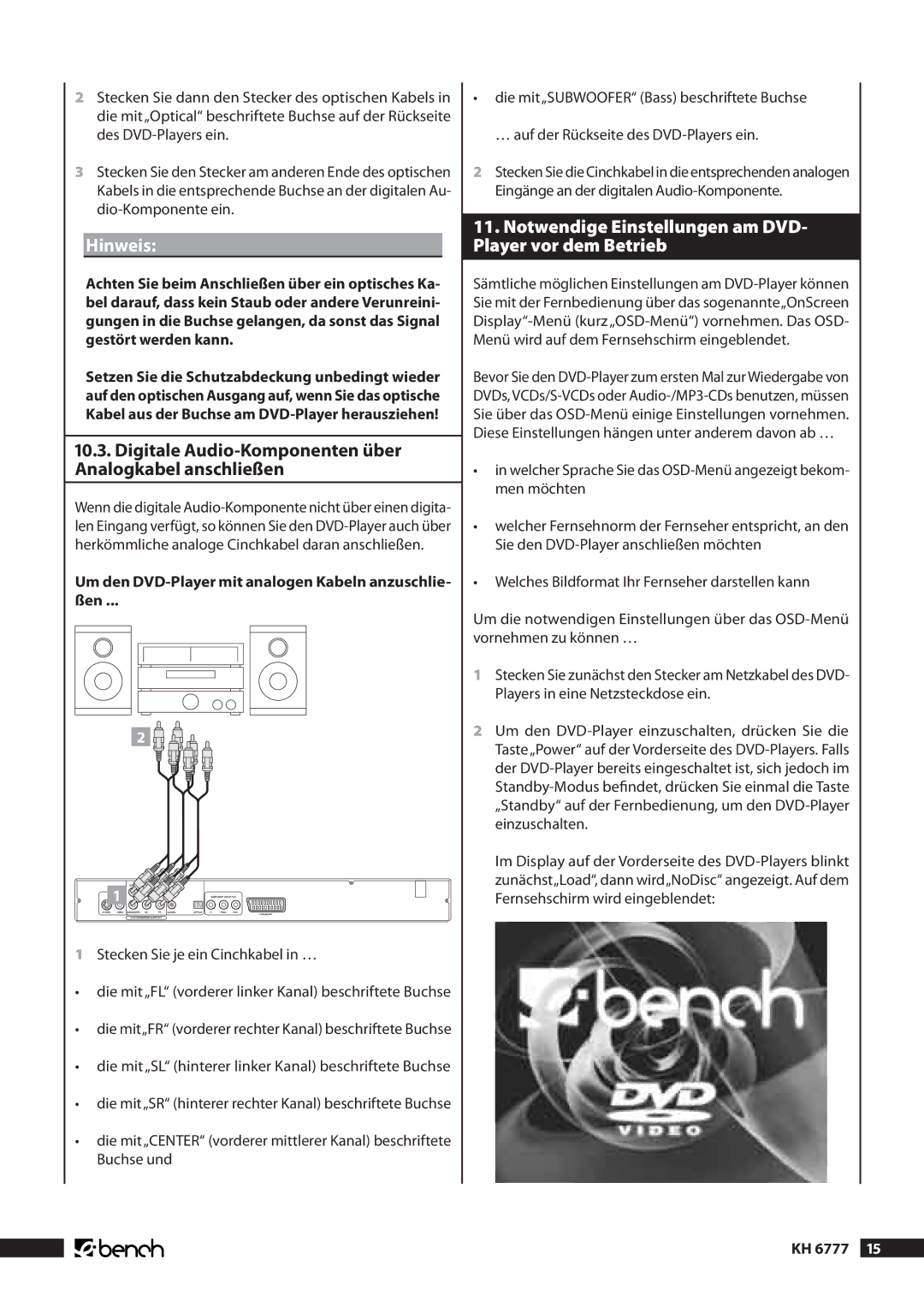 Kompernass manual Notwendige Einstellungen am DVD- Player vor dem Betrieb, KH 6777  