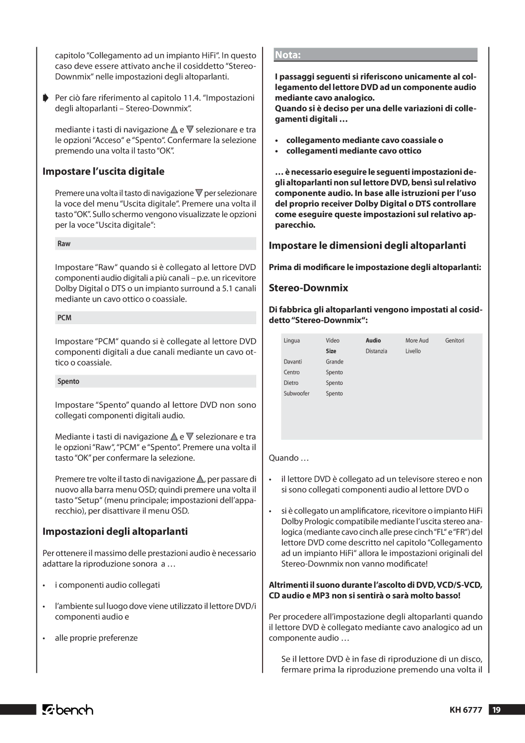 Kompernass KH 6777 manual Impostare l’uscita digitale, Impostazioni degli altoparlanti, Quando … 