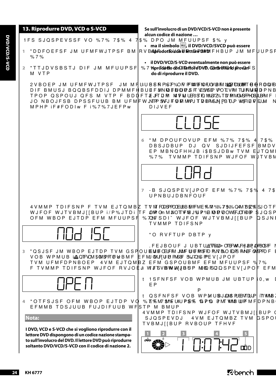 Kompernass KH 6777 manual Riprodurre DVD, VCD o S-VCD,  Kh 