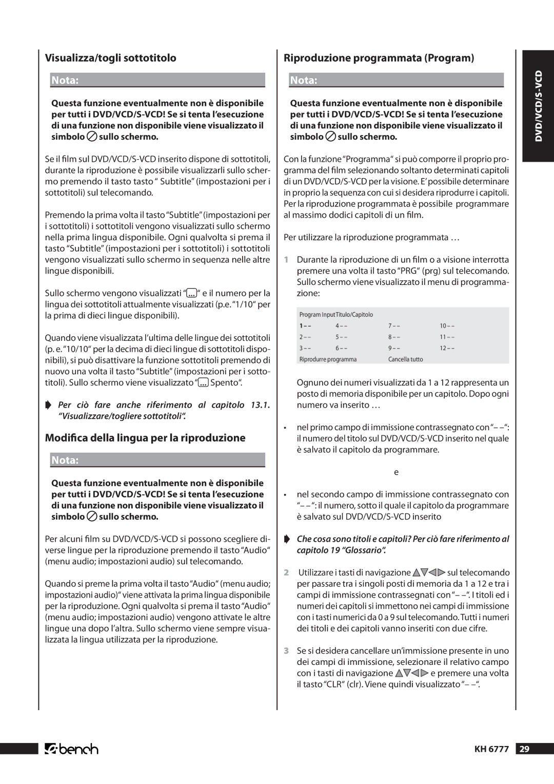 Kompernass KH 6777 manual Visualizza/togli sottotitolo, Modifica della lingua per la riproduzione 