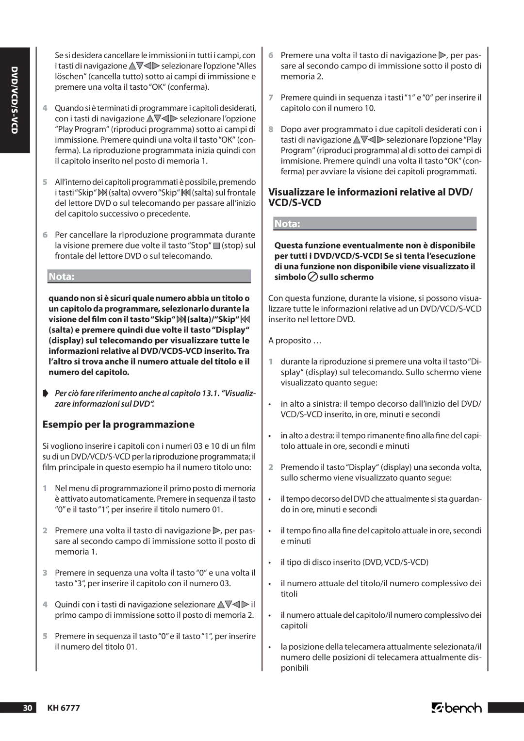 Kompernass KH 6777 manual Esempio per la programmazione, Visualizzare le informazioni relative al DVD/ VCD/S-VCD 