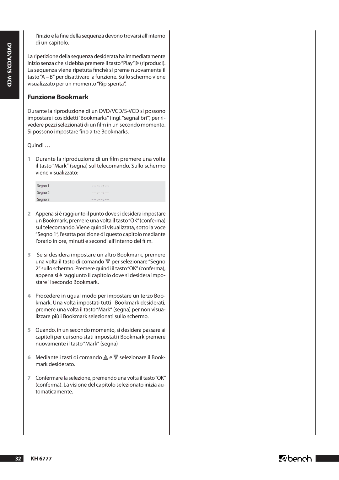 Kompernass KH 6777 manual Funzione Bookmark,  Kh 