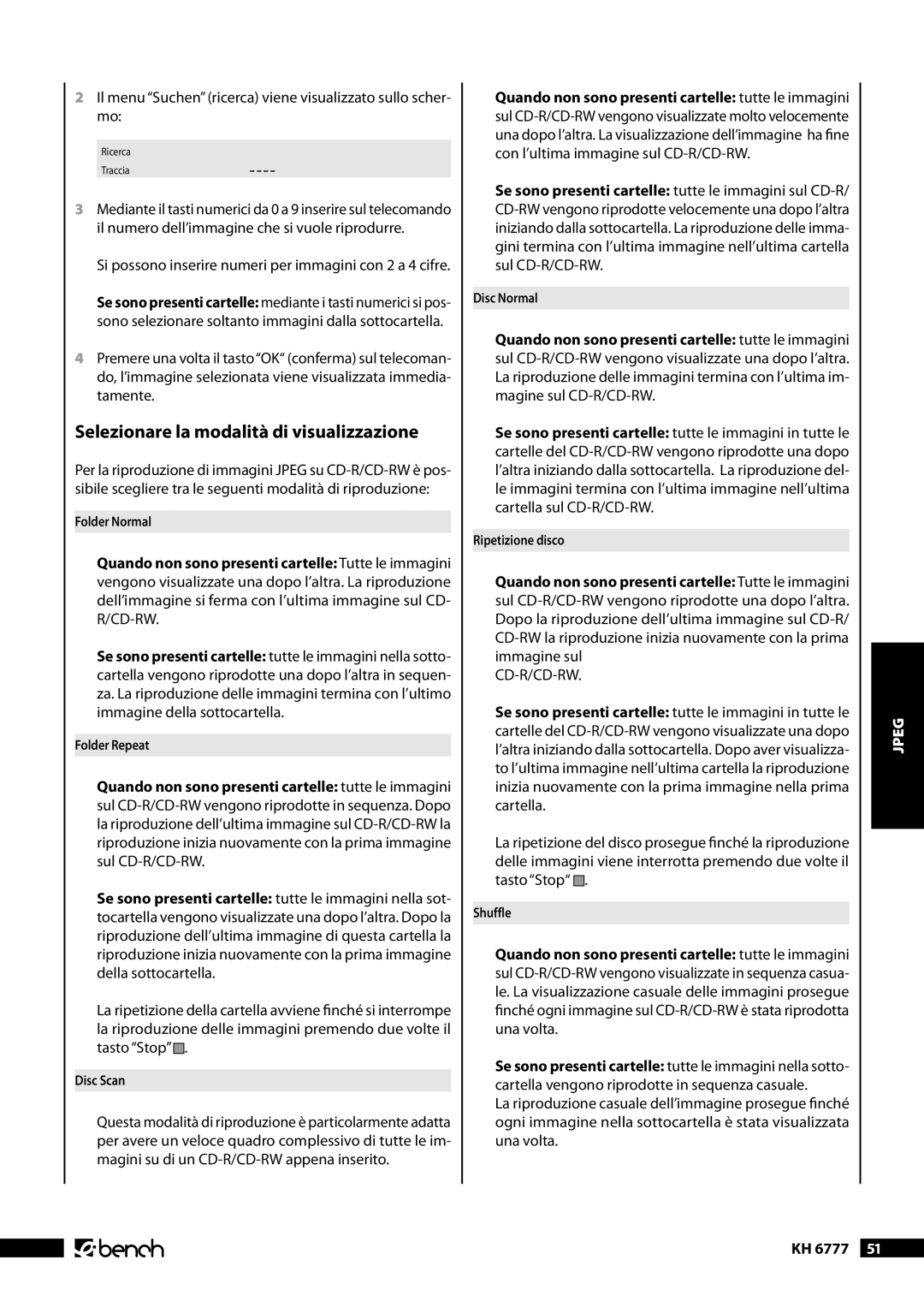 Kompernass KH 6777 Selezionare la modalità di visualizzazione, Il menu Suchen ricerca viene visualizzato sullo scher- mo 